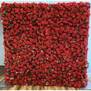 Location mur de fleurs rouge / Red flower wall rental