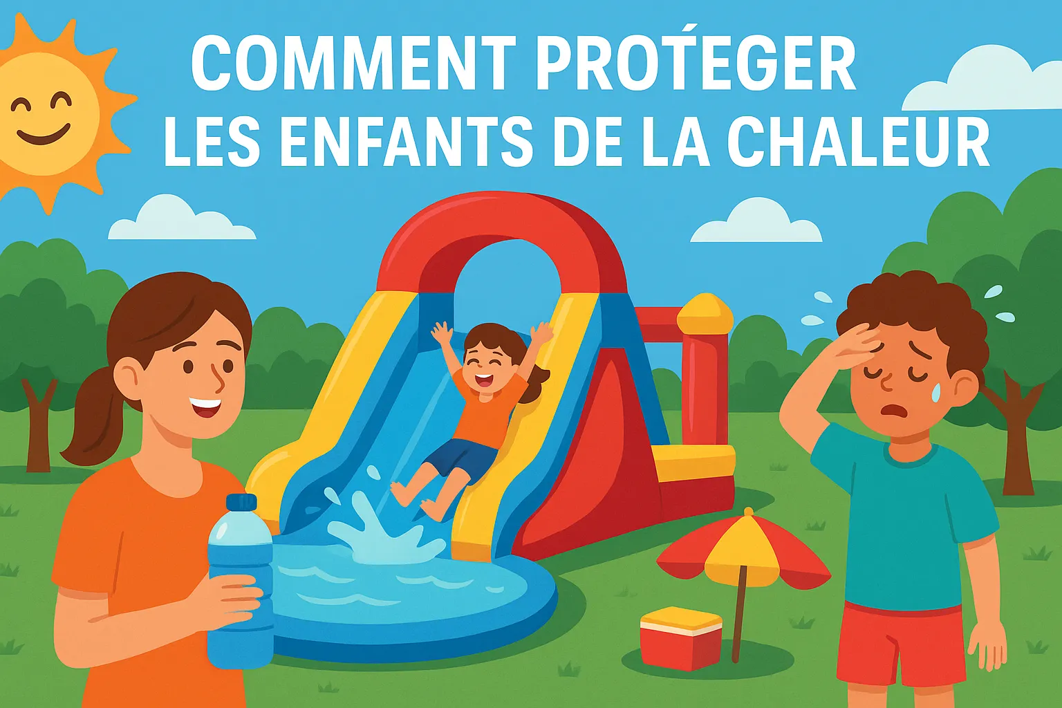 Chaleur, enfants et châteaux gonflables